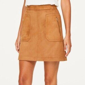 Ann Taylor Loft Outlet Faux Suede Pocket Skirt, Size 8P, Side Zip Front Tan